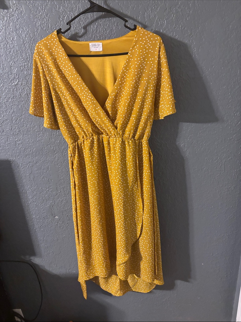 Womens size M Mustard Polka Dot Wrap Dress - Brand Sienna Sky
